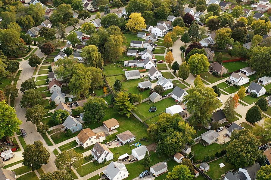 Beachwood, OH - Aerial Drone View of American Suburban Neighborhood Displaying Many Homes and Trees